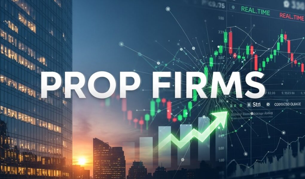 a city skyline with a graph and a green arrow