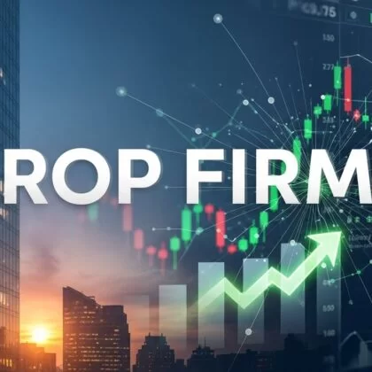 a city skyline with a graph and a green arrow